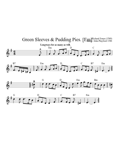Green Sleeves & Pudding Pies.    [Em] (Version 2)