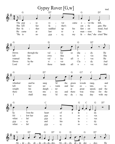 Gypsy Rover    [G,w] sheet music preview
