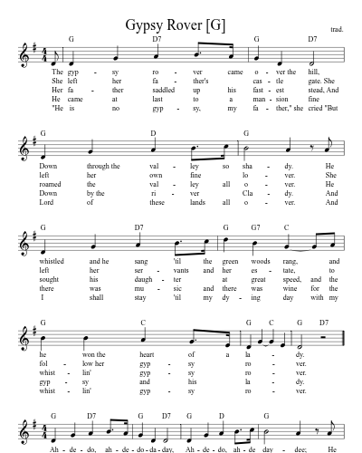 Gypsy Rover    [G] sheet music preview