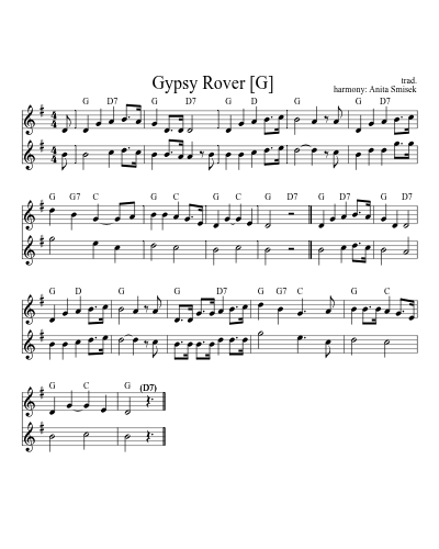Gypsy Rover    [G] (Version 3) sheet music preview