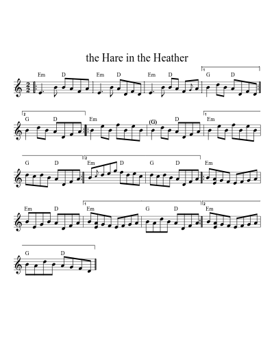 the Hare in the Heather sheet music preview