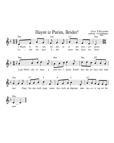 Haynt iz Purim, Brider!