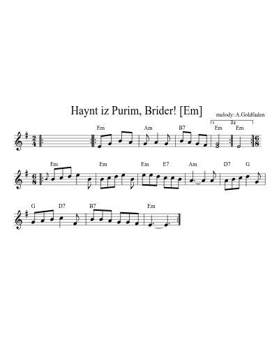 Haynt iz Purim, Brider!   [Em]