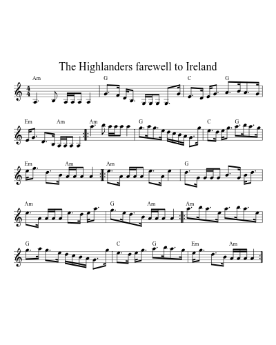 The Highlanders farewell to Ireland (Version 2) sheet music preview