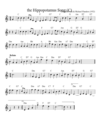 the Hippopotamus Song  (C) (Version 3) sheet music preview