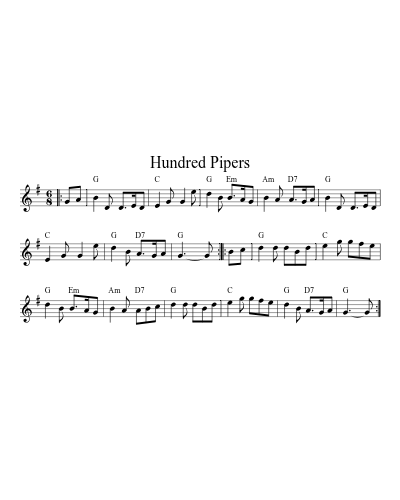 Hundred Pipers (bagpipe version) (Hundred Pipers J) sheet music preview