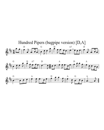 Hundred Pipers (bagpipe version) [D,A] (Version 2) sheet music preview