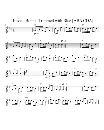 I Have a Bonnet Trimmed with Blue [ABA CDA] sheet music preview