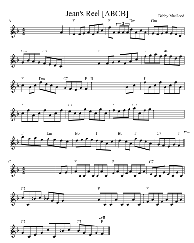 Jean's Reel [ABCB] sheet music preview