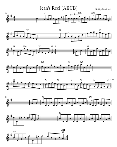 Jean's Reel [ABCB] (Version 3) sheet music preview