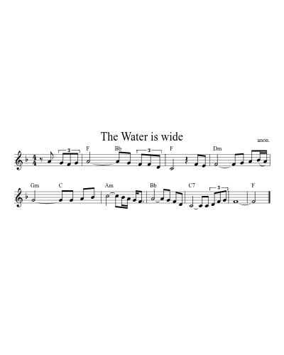 The Water is wide sheet music preview
