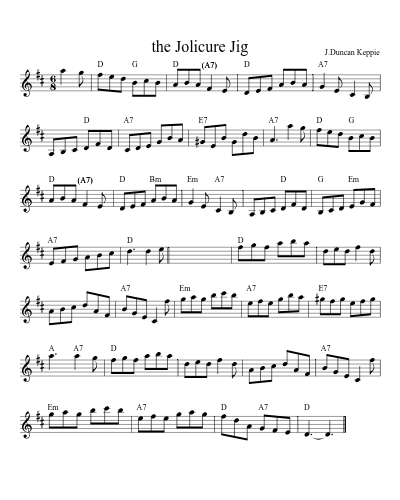 the Jolicure Jig (Version 2) sheet music preview