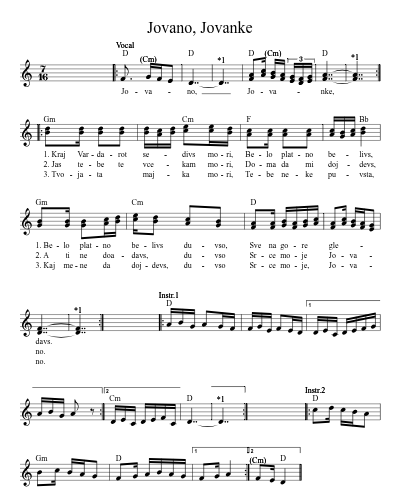 Jovano, Jovanke (Version 5) sheet music preview
