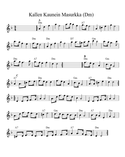 Kallen Kaunein Masurkka   (Dm) (Version 2)
