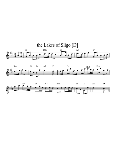 the Lakes of Sligo [D] (Version 3) sheet music preview