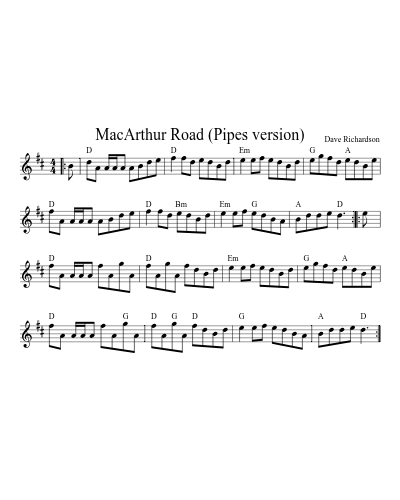 MacArthur Road (Pipes version) (Version 2) sheet music preview