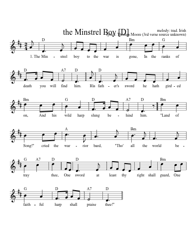 the Minstrel Boy   [G] (Version 4) sheet music preview