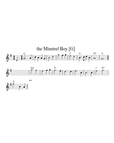 the Minstrel Boy   [G] (Version 6) sheet music preview