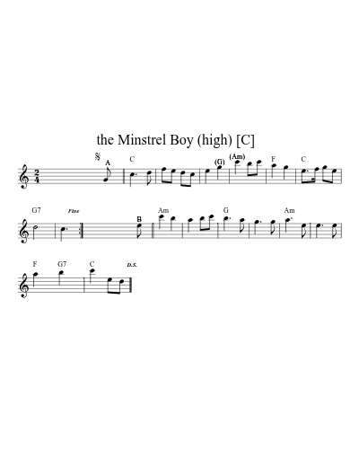 the Minstrel Boy (low)   [C] (Version 3)