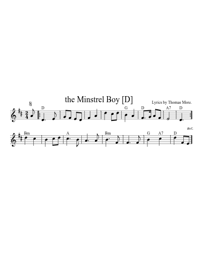 the Minstrel Boy   [D] (Version 12)