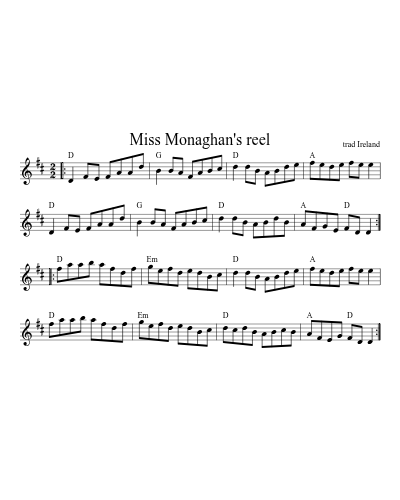 Miss Monaghan's reel (Version 2) sheet music preview