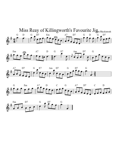 Miss Reay of Killingworth's Favourite Jig (Version 2)