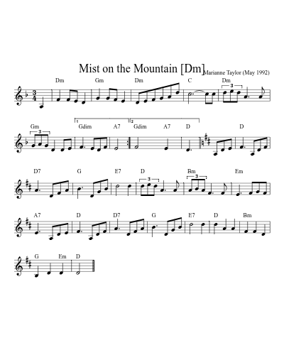 Mist on the Mountain [Dm] sheet music preview