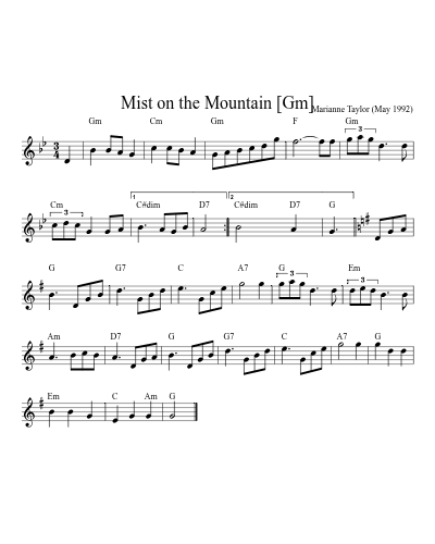 Mist on the Mountain [Gm] sheet music preview