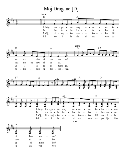Moj Dragane [G] — Piano Sheet Music | Practito