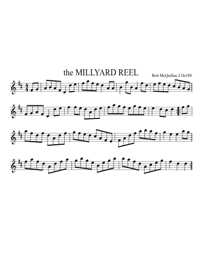 the MILLYARD REEL sheet music preview