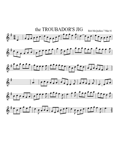 the TROUBADOR'S JIG sheet music preview