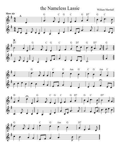 the Nameless Lassie (Version 3) sheet music preview