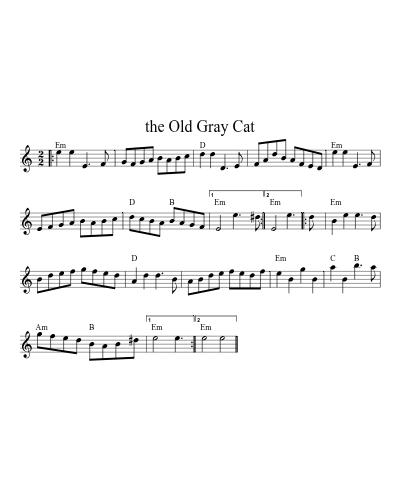 the Old Gray Cat (Version 15) sheet music preview