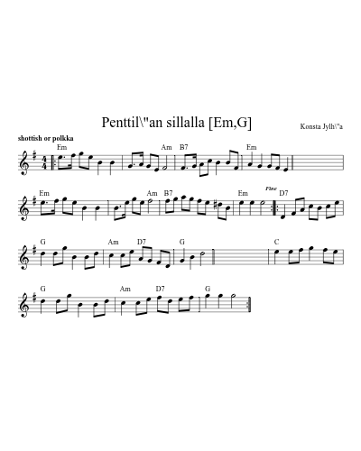Penttil\"an sillalla   [Em,G] (Version 4) sheet music preview