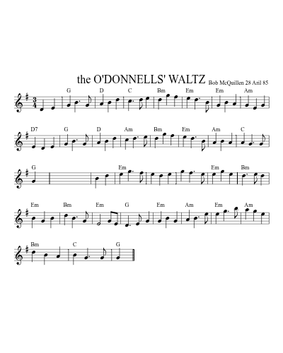 the O'DONNELLS' WALTZ sheet music preview
