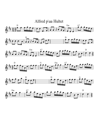 Alfred p\aa Hultet (Version 4) sheet music preview