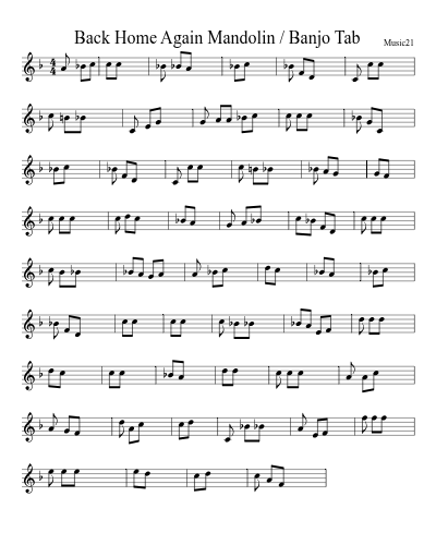 Back Home Again Mandolin / Banjo Tab