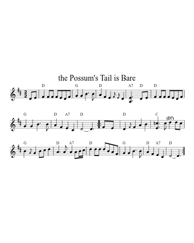 the Possum's Tail is Bare sheet music preview