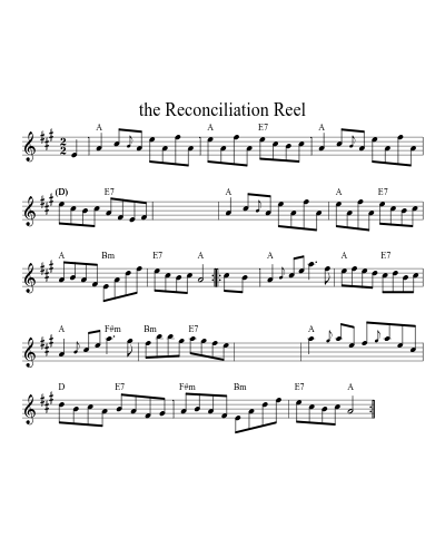 the Reconciliation Reel (Version 4) sheet music preview