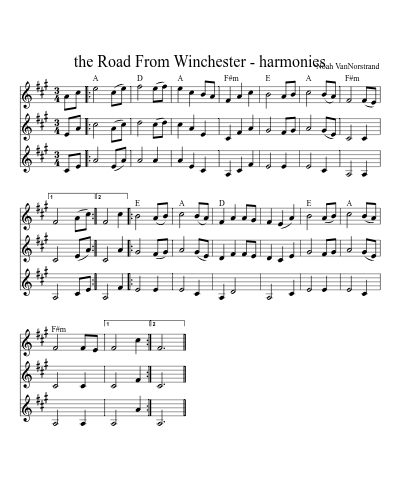 the Road From Winchester - harmonies sheet music preview