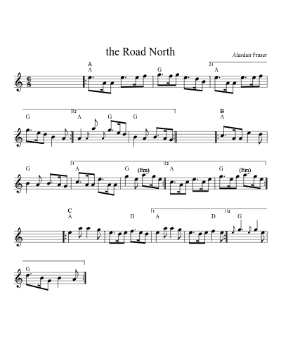 the Road North sheet music preview