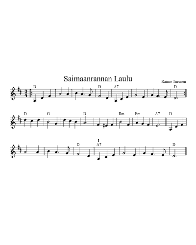 Saimaanrannan Laulu (Version 8) sheet music preview