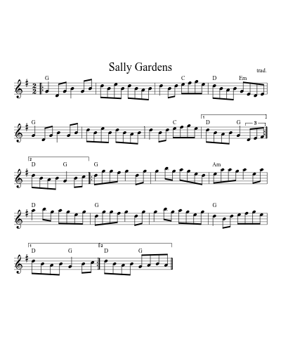 Sally Gardens (Version 4) sheet music preview