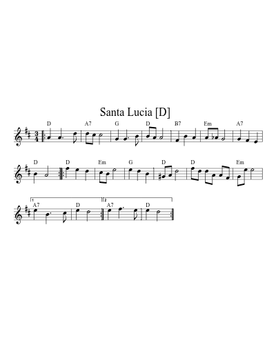 Santa Lucia   [D] sheet music preview