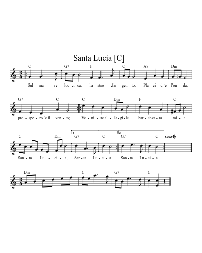 Santa Lucia   [C] (Version 7) sheet music preview