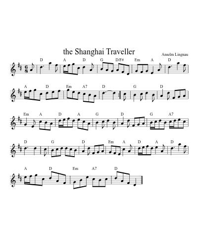 the Shanghai Traveller sheet music preview