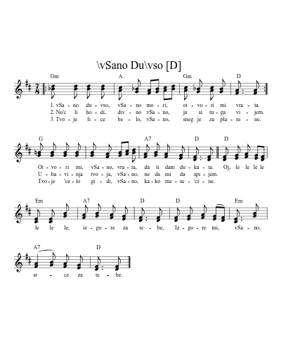 \vSano Du\vso  [D] (Shano Dusho) (#56547) sheet music preview