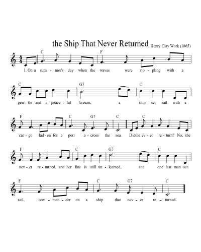 the Ship That Never Returned sheet music preview