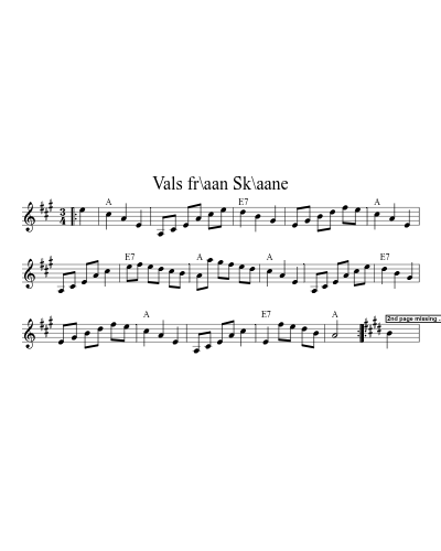 Vals fr\aan Sk\aane sheet music preview