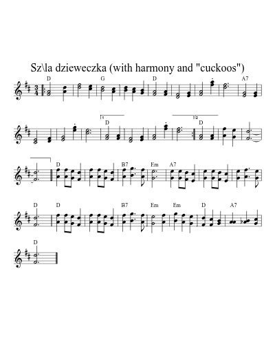 Sz\la dzieweczka (with harmony and "cuckoos") (Version 3) sheet music preview